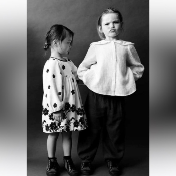 Zara Cream and Black Floral Kids Dress - Picture 2 of 5